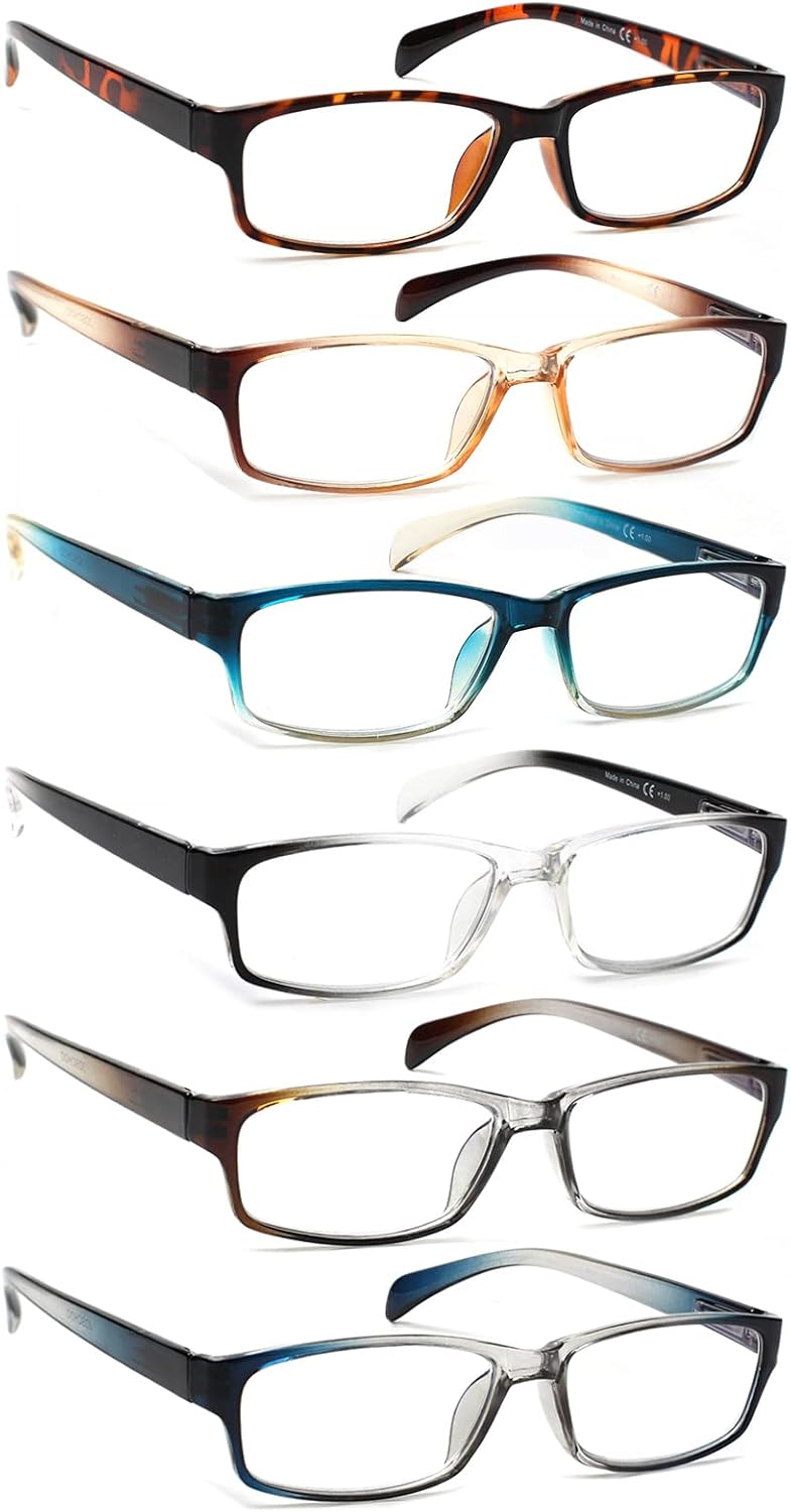 JOSCHOO Gafas de lectura para computadora para mujeres y hombres, paquete de 6 lectores de bisagra de resorte con bloqueo de luz azul