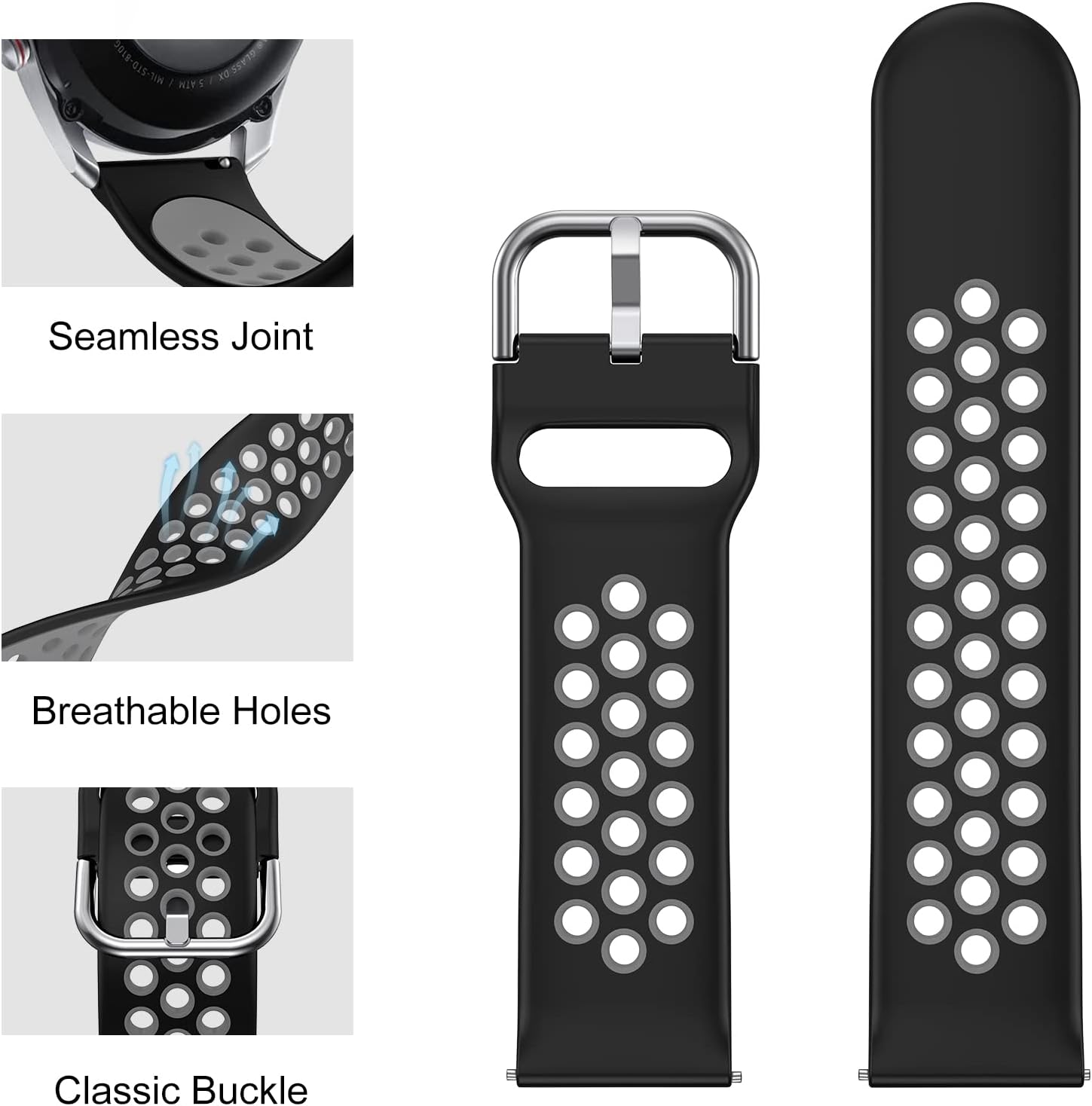 NAHAI – Paquete de 3 correas deportivas compatibles con Samsung Galaxy Watch de 1.61 pulgadasGear S3 Frontier para hombres y mujeres, correa de