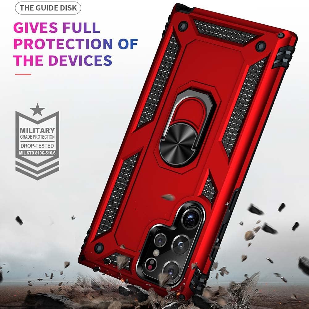 Funda para Samsung Galaxy S22 Ultra grado militar a prueba de polvo a prueba de golpes Funda para teléfono con anillo de metal integrado Soporte