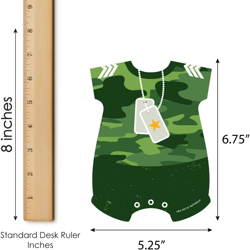 Big Dot of Happiness Camo Hero – Juego de 18 tarjetas y marcadores de bingo con forma de camuflaje militar del ejército para baby shower