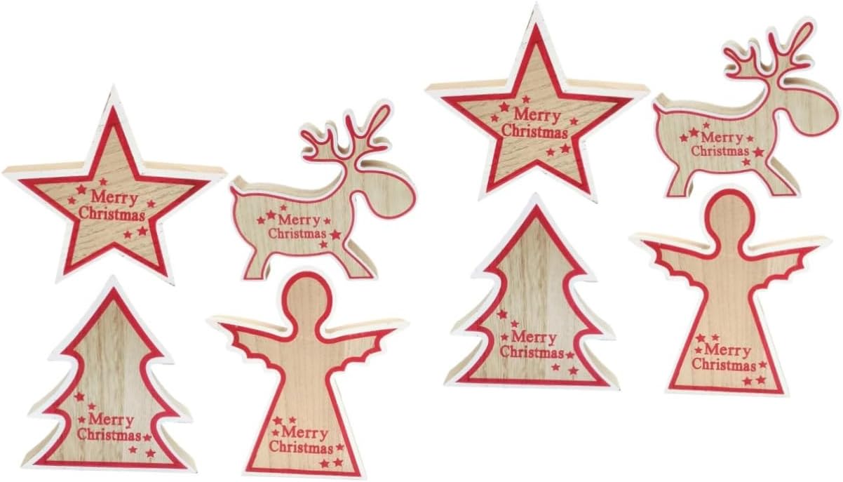 NOLITOY 8 piezas de adornos de Navidad de madera para árbol de Navidad, figuras de reno de madera, figuras de Navidad, decoración de mesa de madera