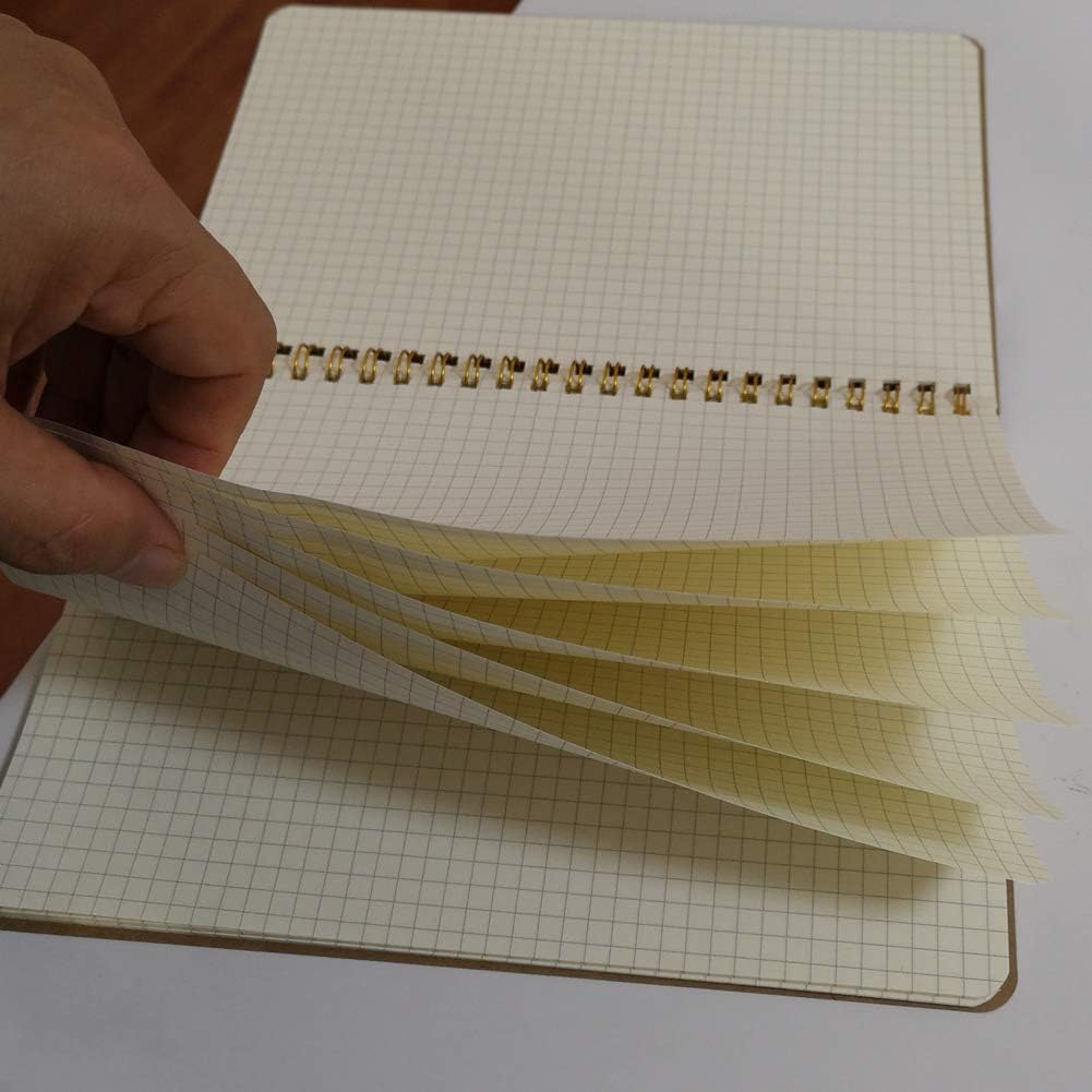 YUREE Cuaderno de espiral A5diario en espiral de tapa blanda, páginas cuadriculadas, 50 hojas (100 páginas), 8.45 x 5.8 pulgadas, marrón, paquete de