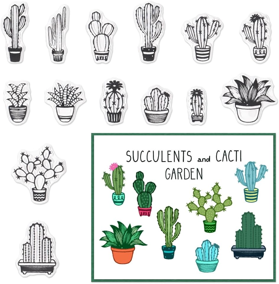 14 sellos transparentes para plantas en maceta para hacer tarjetas y decoraciones de álbumes de fotos, sellos de cactus, sellos de silicona