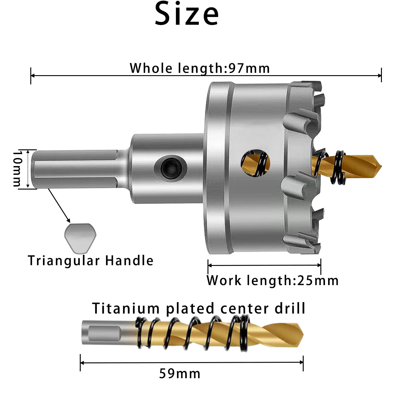 Sierra de agujero de carburo, cortador de agujeros TCT con broca piloto chapada en titanio para metal, acero inoxidable, hierro, madera, 1.496