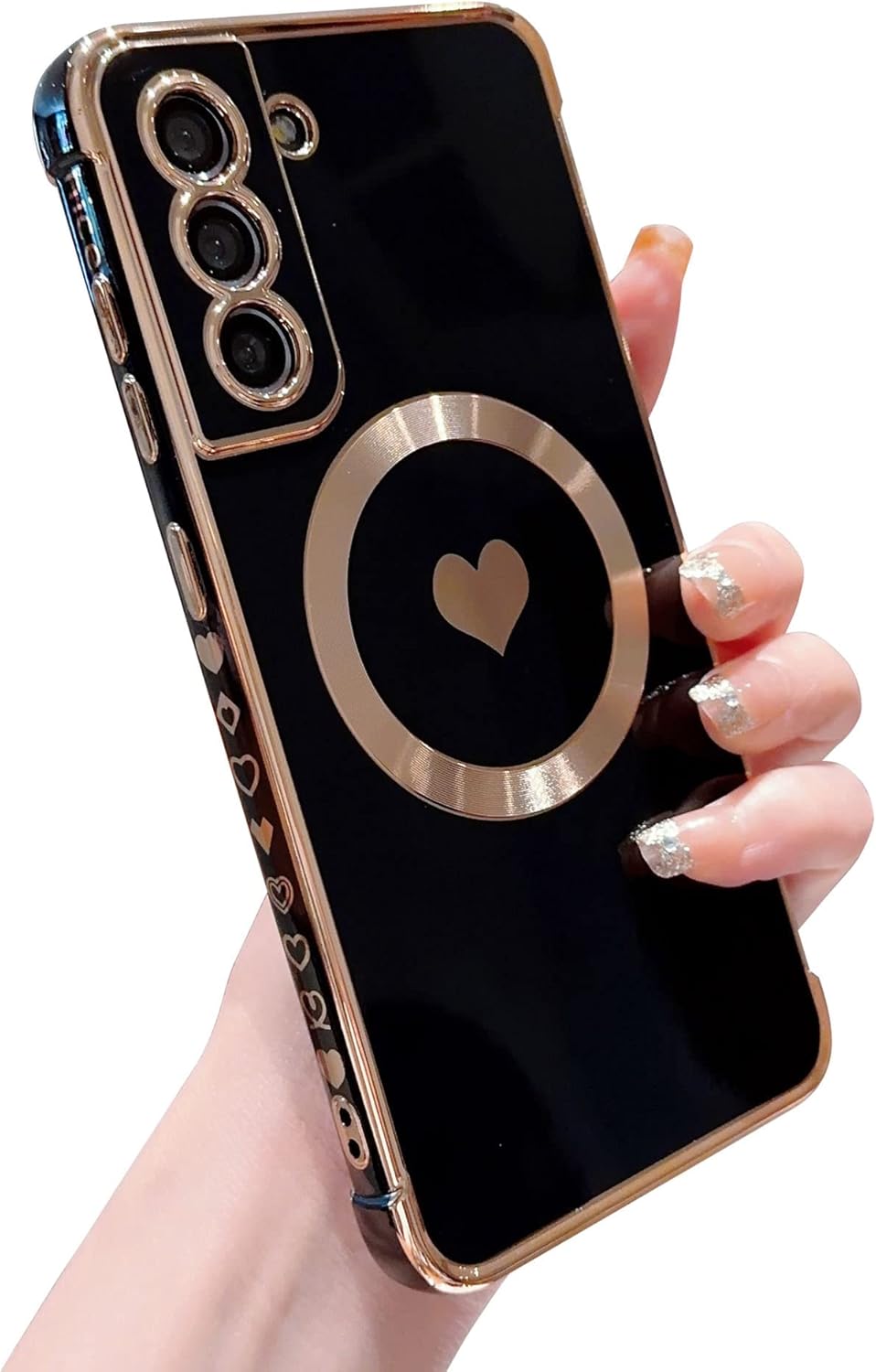 phylla Funda magnética para Samsung Galaxy S21 FE 0.18 oz Compatible con MagSafe Funda protectora de corazón chapado de lujo para mujer, suave, a