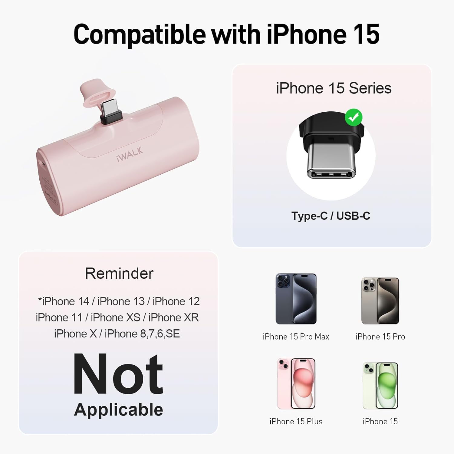 iWALK Cargador portátil pequeño de 4500 mAh 20 W, mini batería USB C de carga rápida compatible con iPhone 15, 15 Plus, 15 Pro, 15 Pro Max, iPad,
