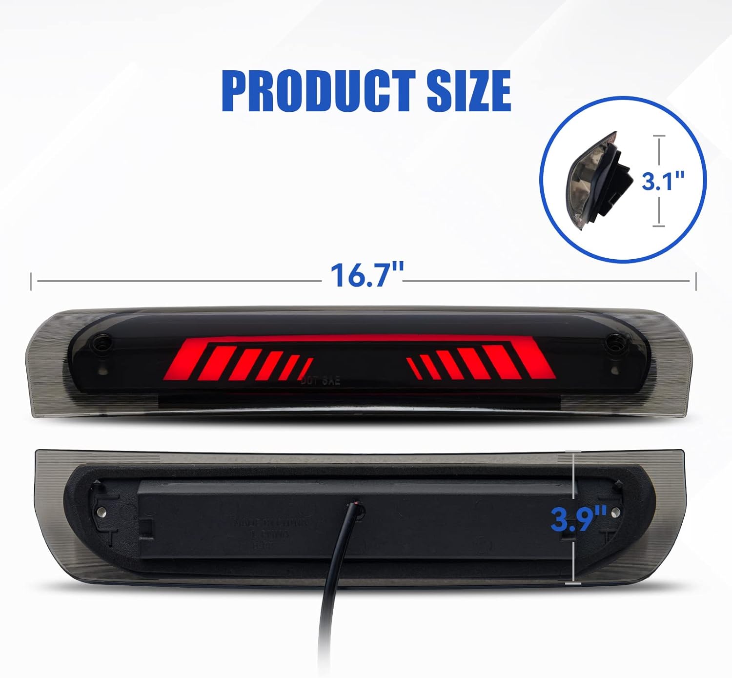 CMVT Auto Tercera tercera luz de freno para Dodge Ram 1500 2003-2009 Dodge Ram 2500 3500 TIME TUNNEL secuencial LED de montaje alto 2003 2004 2005