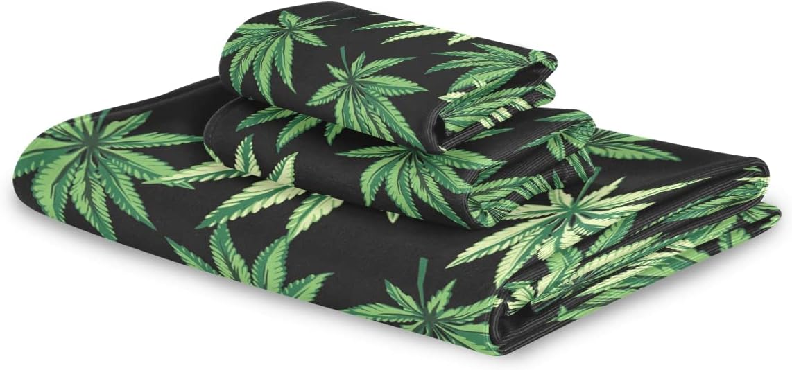 Juego de 3 toallas de baño de hojas verdes, toallas de mano absorbentes, de algodón puro, toallas faciales de playa, extra grandes, para mujeres,