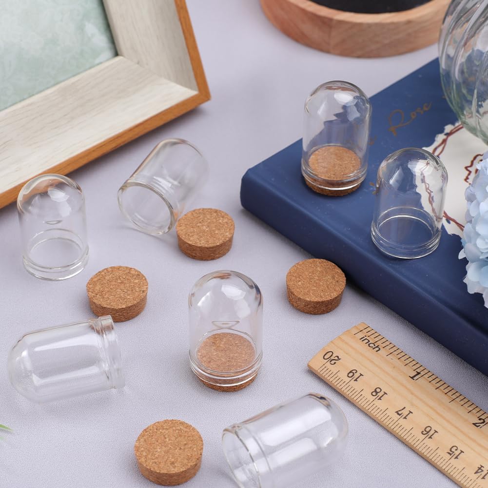 SUNNYCLUE 20 tarros de campana Cloche Bell de 0.3 fl oz cúpula de exhibición de vidrio con base de corcho de 1.28 pulgadas, botellas pequeñas