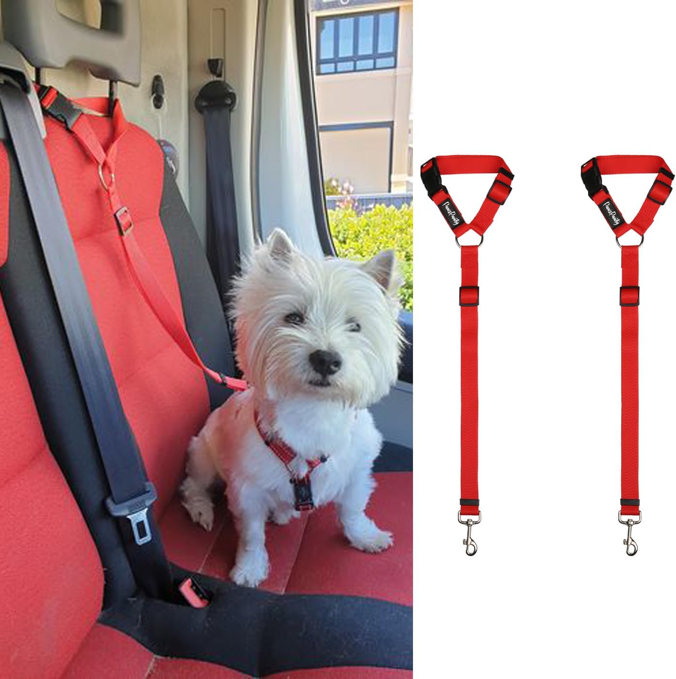 PawsPawty – Paquete de 2 cinturones de seguridad para perros, ajustable, tela de nailon, correas de seguridad para automóvil, arnés para perros,