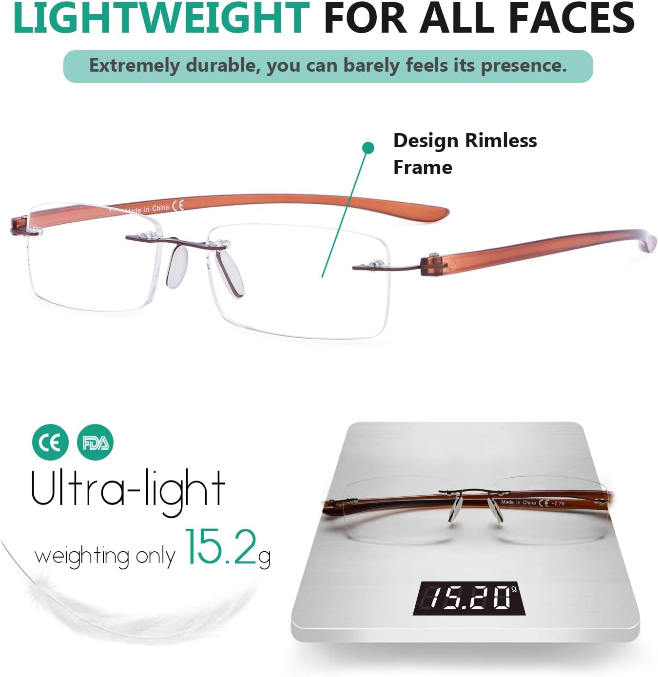 Lentes para leer pequeños sin montura. Para hombre-mujer. Eyekepper Readers, 1