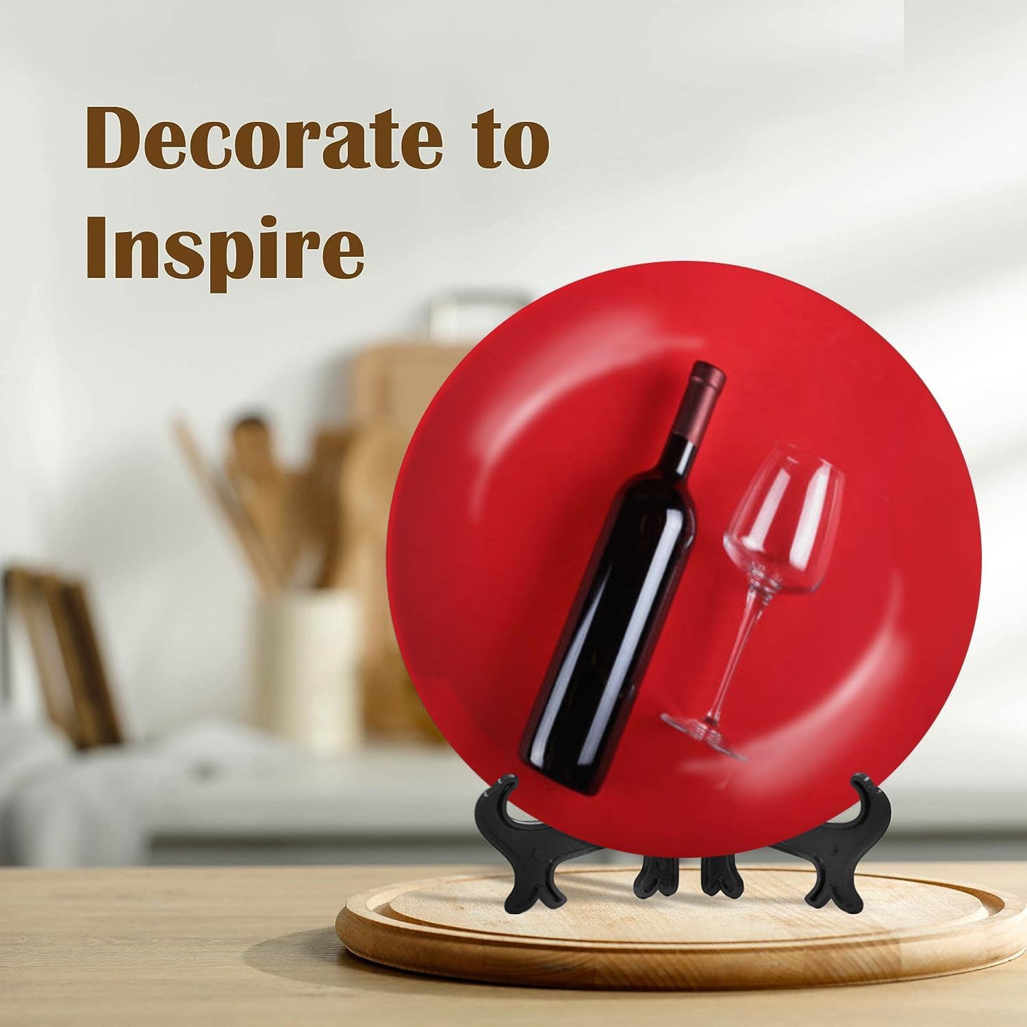 Placa de cerámica para colgar en la pared, botella de vino, vidrio vacío, pintura roja, placa decorativa, placa de porcelana para sala de estar,