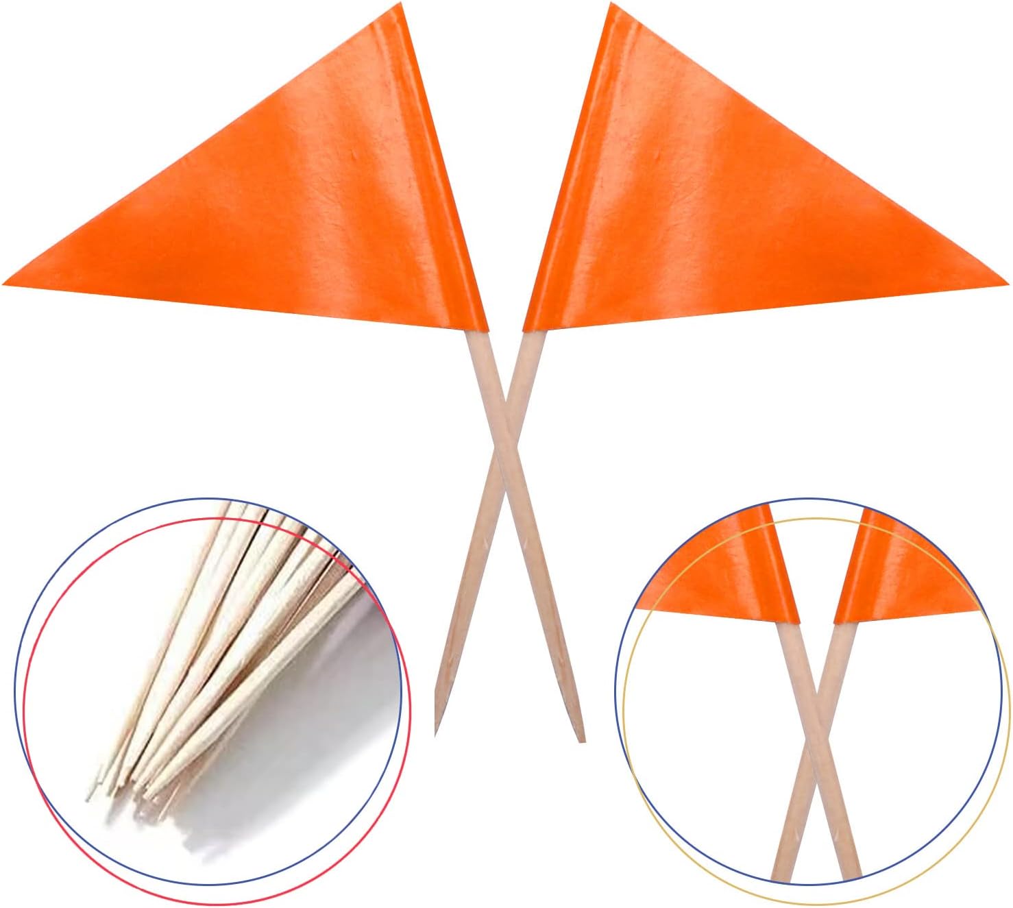 Banderas de color naranja sólido para cupcakes, mini palillo de dientes en triángulo naranja liso, decoración de color en blanco (100 unidades)