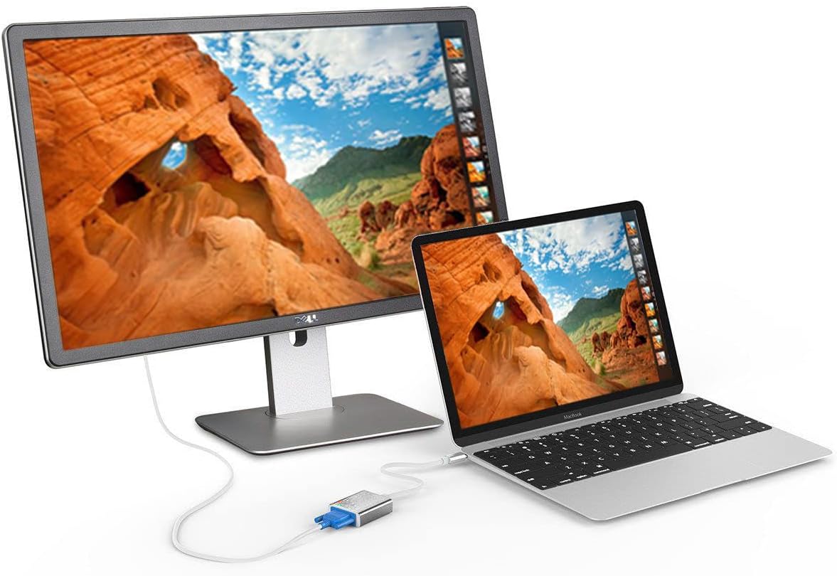 Adaptador USB-C a VGA, convertidor USB 3.1 tipo C (Thunderbolt 3) a VGA compatible con MacBook Pro, MacBook, MacBook Air 2018, Dell XPS 1315,