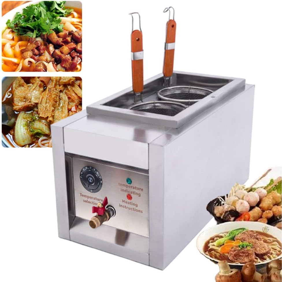 LYNICESHOP Olla de pasta, máquina de cocción de fideos comercial, 2000 W, cocina eléctrica de pasta con cestas, cocina eléctrica para pasta, horno