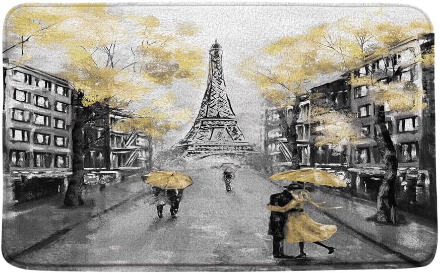 ZKJSMGS Tapete de baño de pintura al óleo de París, Torre Eiffel, ciudad europea, paisaje urbano, amante de Francia, pareja moderna, gris y