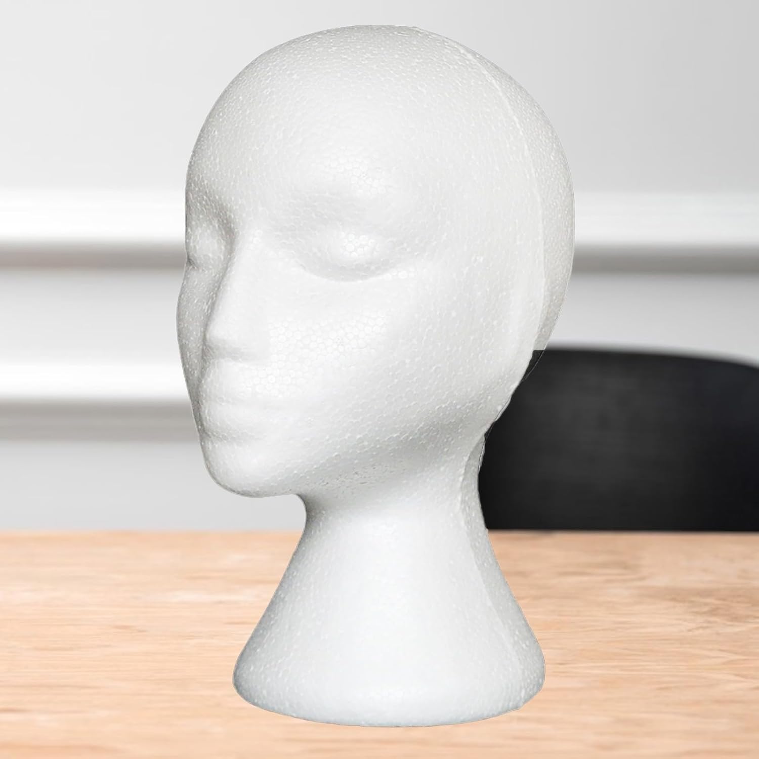 Maniquí de espuma, modelo de cabeza femenina, peluca, sombrero, maniquí de espuma, color blanco (gris)