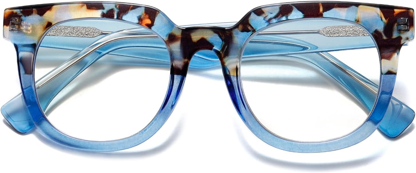 Gafas de lectura de moda con bloqueo de luz azul cuadrada para mujer, para el mundo del espectáculo, con estilo, +0.0 (azul)