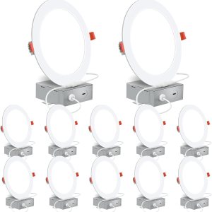 Energetic – Paquete de 12 luces LED empotrables delgadas de 6 pulgadas con caja de conexiones, 900 lúmenes, luz descendente blanca cálida de 3000 K, Energetic – Paquete de 12 luces LED empotrables delgadas de 6 pulgadas con caja de conexiones, 900 lúmenes, luz descendente blanca cálida de 3000 K,
