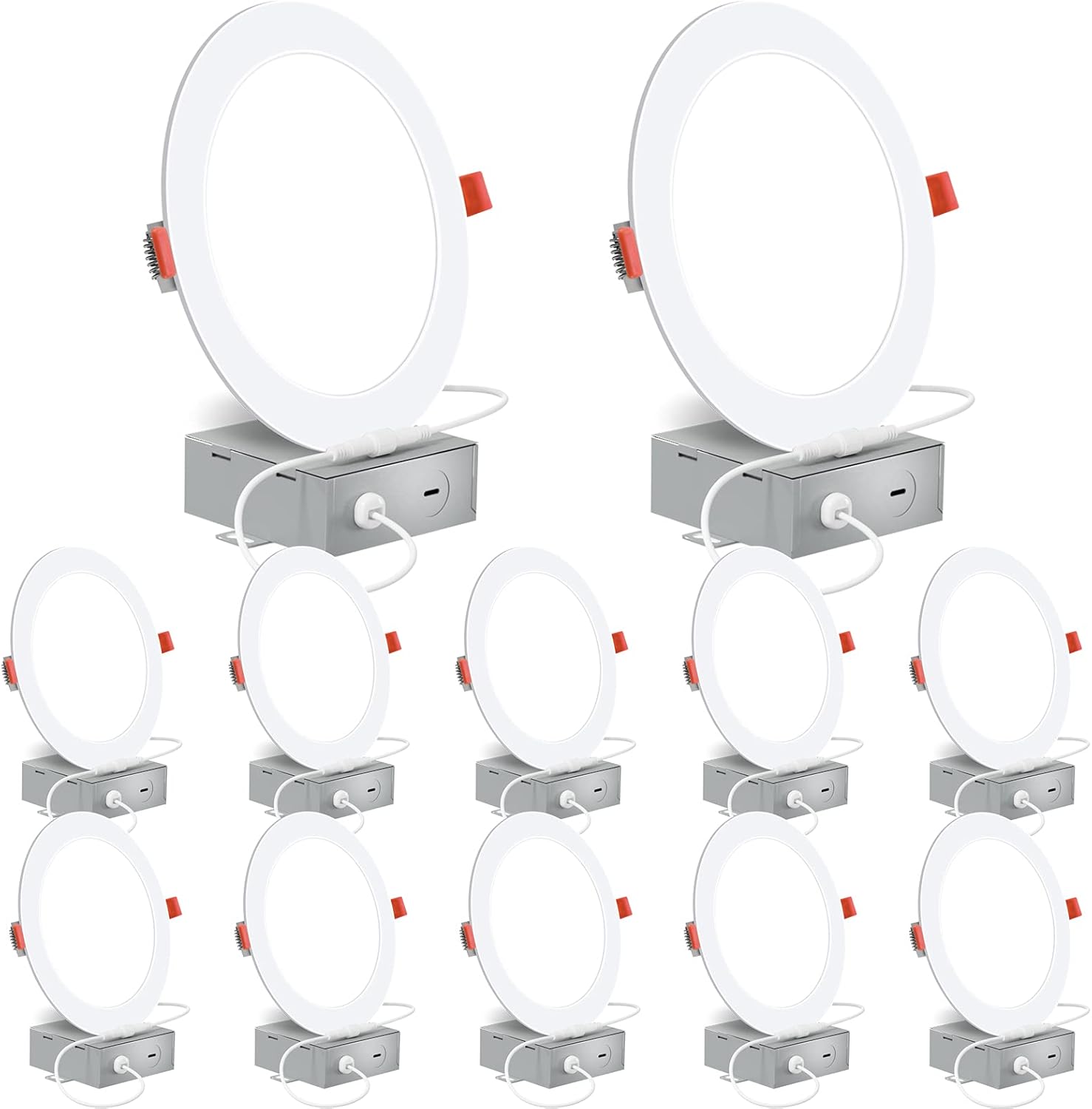 Energetic – Paquete de 12 luces LED empotrables delgadas de 6 pulgadas con caja de conexiones, 900 lúmenes, luz descendente blanca cálida de 3000 K,