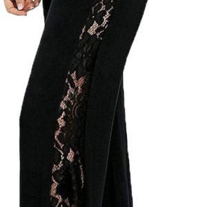 Bravetoshop – Pantalones de descanso de pierna ancha con encaje para mujer, pantalones rectos y holgados de cintura alta, S Bravetoshop – Pantalones de descanso de pierna ancha con encaje para mujer, pantalones rectos y holgados de cintura alta, S