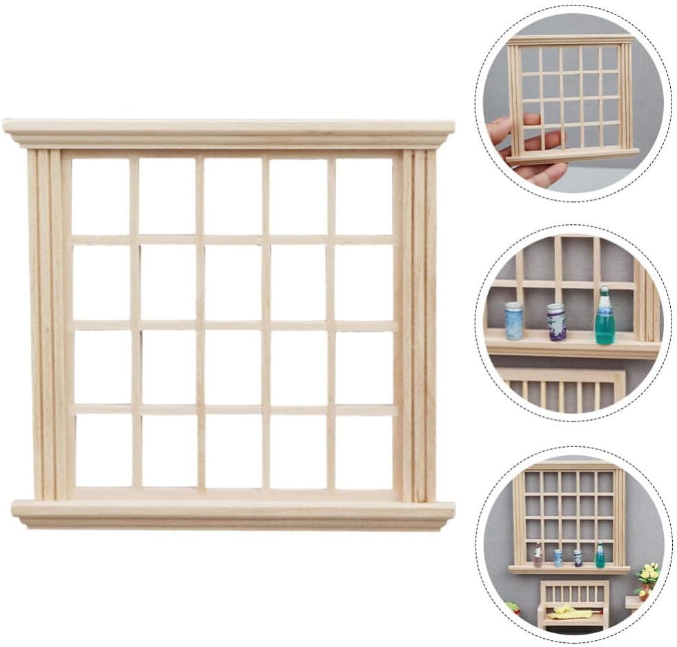 ibasenice Marco de ventana de casa de muñecas Marco de ventana miniatura de madera 1 12 Mini 20 paneles en blanco ventana de muñeca casa de muñecas