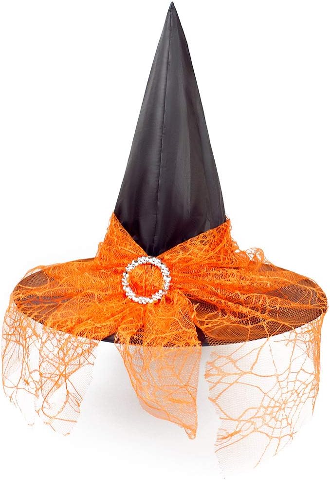 Giga Gud 4 sombreros de bruja de Halloween, sombrero de bruja vintage, velos de encaje transparente, sombreros impresos, suministros de fiesta,