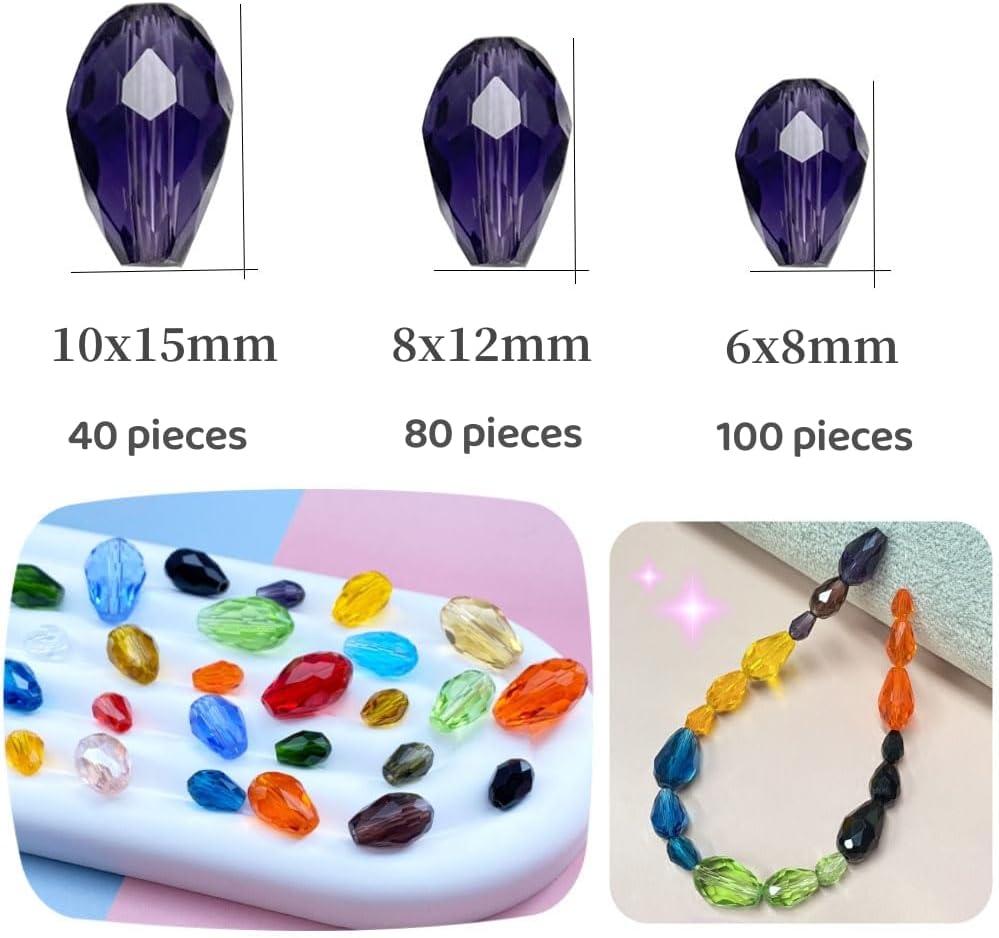 100 cuentas de cristal de lágrima de 0.236 x 0.315 pulgadas, forma facetada, agujero vertical, cuentas de vidrio sueltas, manualidades, pulseras,