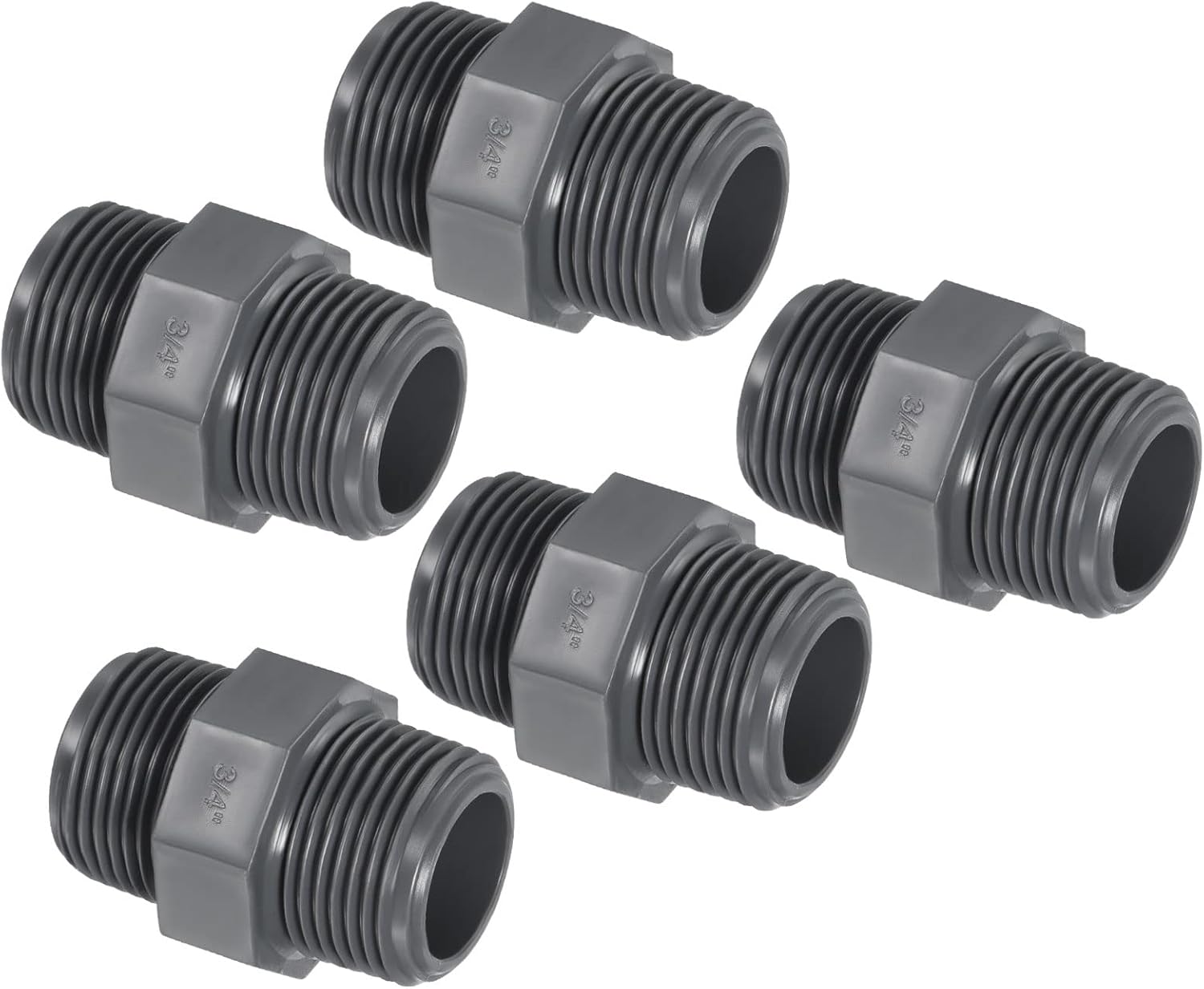 PATIKIL Tubería G34 POM macho a macho rosca, paquete de 3 conexiones hexagonales de fontanería, gris