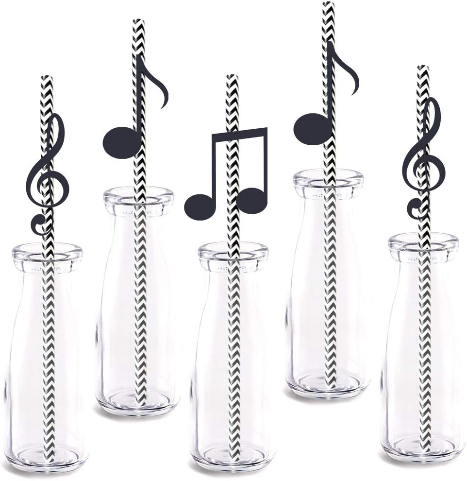 Notas musicales de paja, paquete de 24 decoraciones musicales para fiesta de cumpleaños, pajitas decorativas de papel