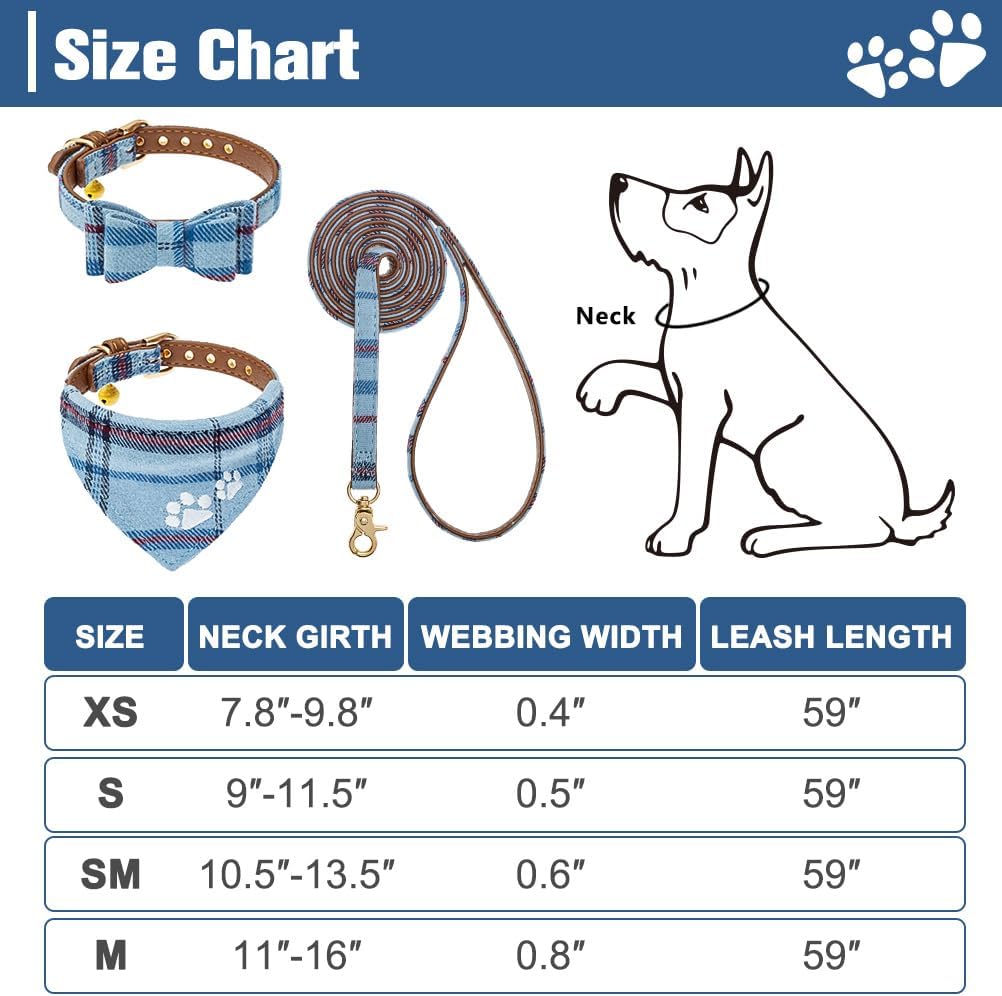 EXPAWLORER Juego de correa y collar para perro, paquete de 3 unidades bordadas con estampado de patas, collar de perro a cuadros y correa sin