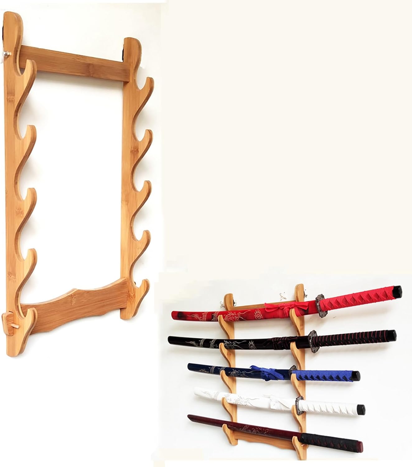 Wall Mount Sword Holder Display Hanger Rack,Sword Stand Bamboo Sword Holdes,Wall Weapon Rack Flute Rack,for Katana Wakizashi Tanto Support All