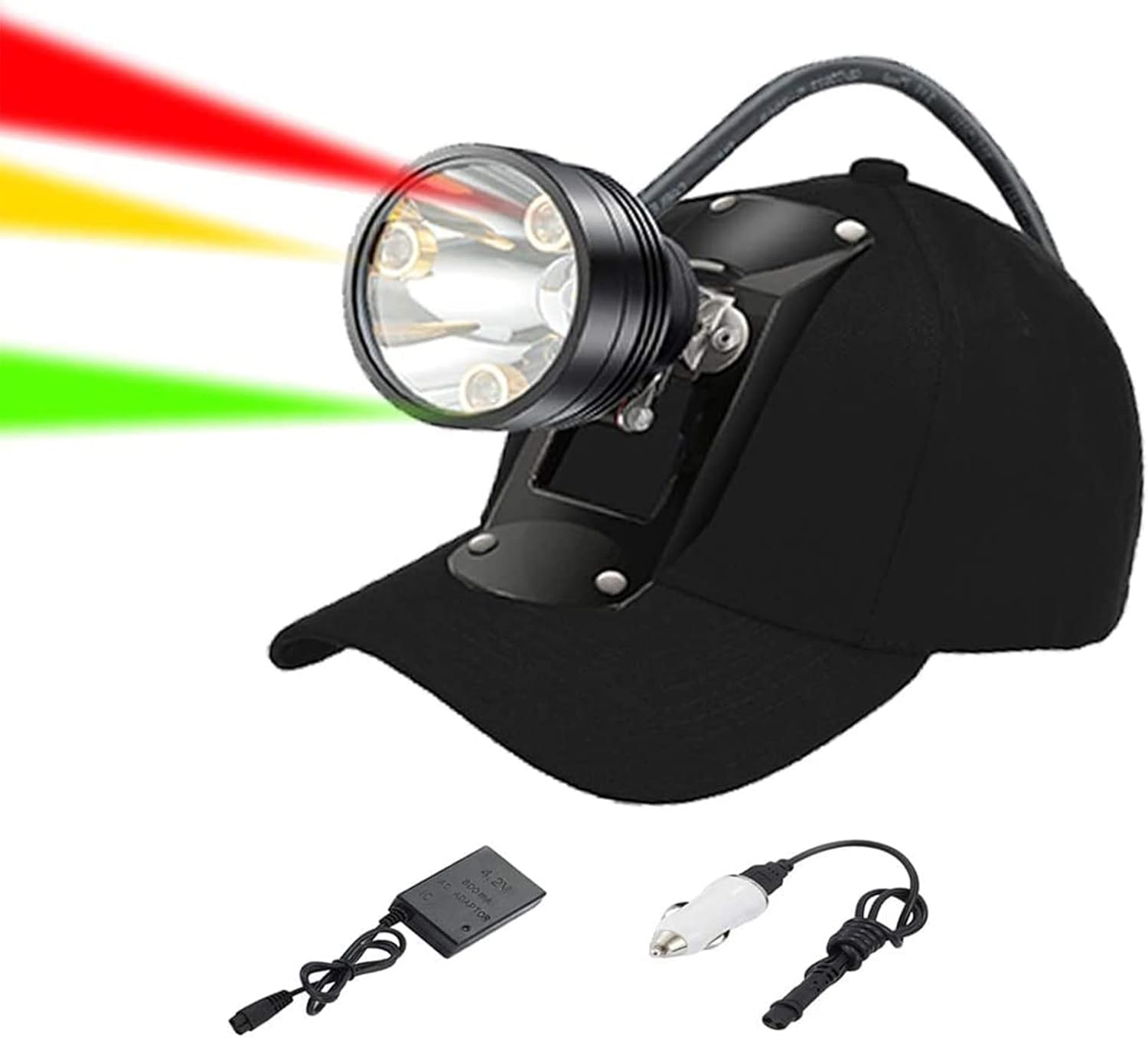 Coon – Luces de caza para depredadores de cerdos Coyotes, recargable e impermeable, 6 modos de iluminación, 4 potentes LED (blanco rojo verde ámbar)
