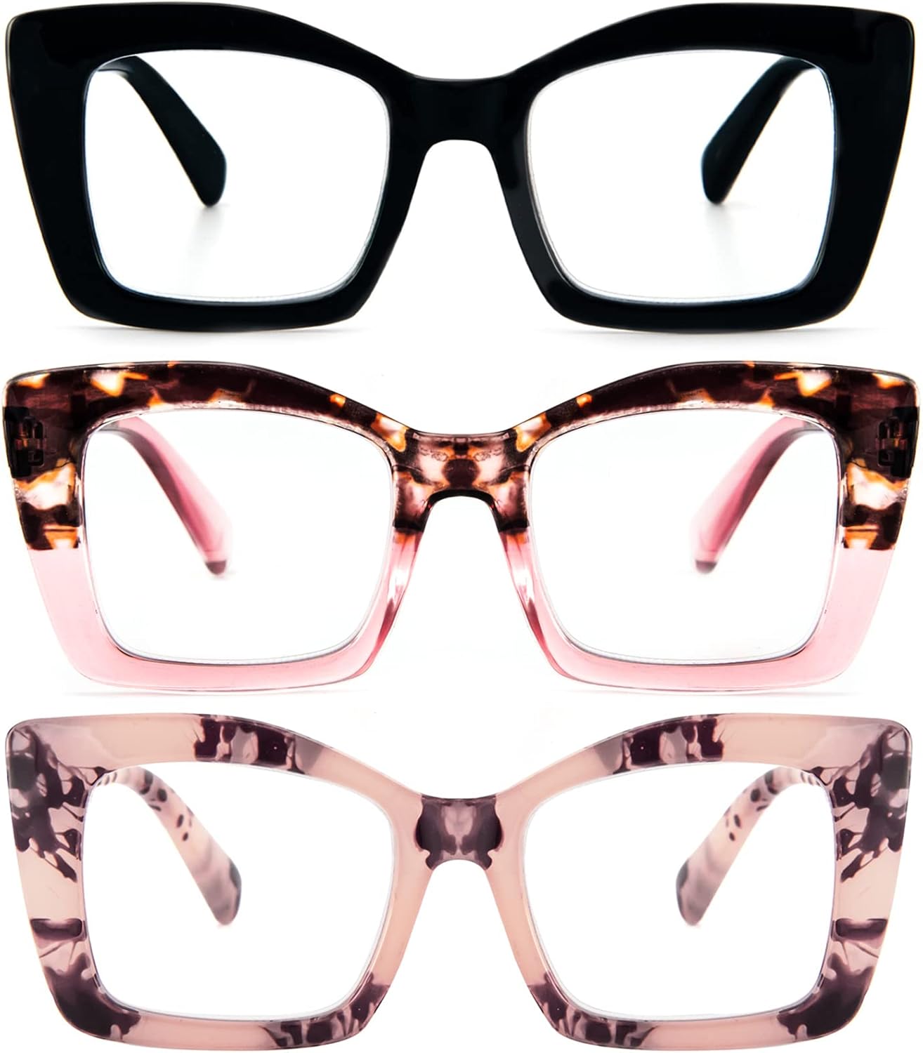 REAVEE Lentes de lectura cuadrados de gran tamaño, estilo Oprah, para mujer, bloqueo de luz azul, marco grande, para lectores de computadora,