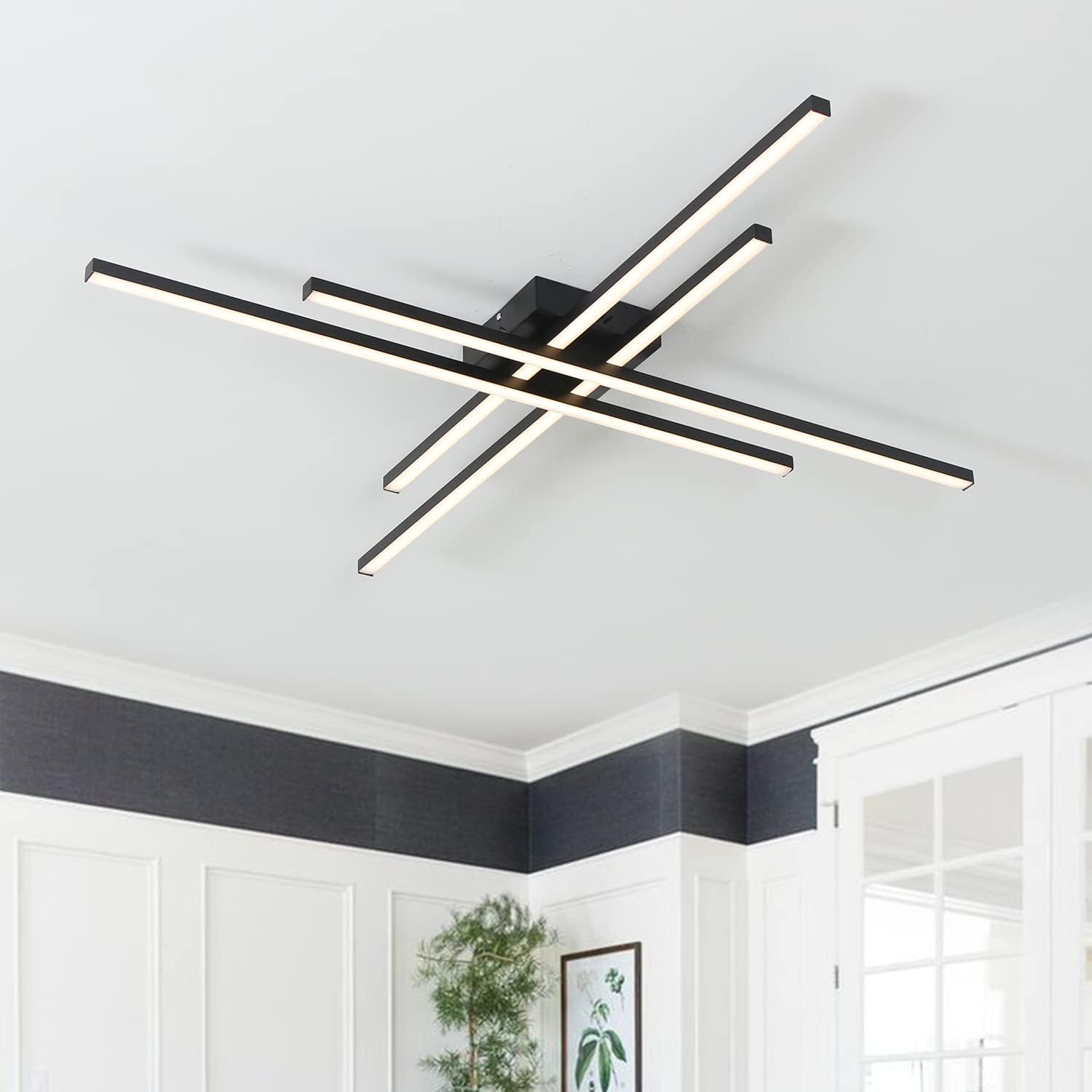 Lámpara de techo moderna con control remoto regulable LED semiempotrado negro para sala de estar, comedor, dormitorio, cerca de techo, lámpara de 38
