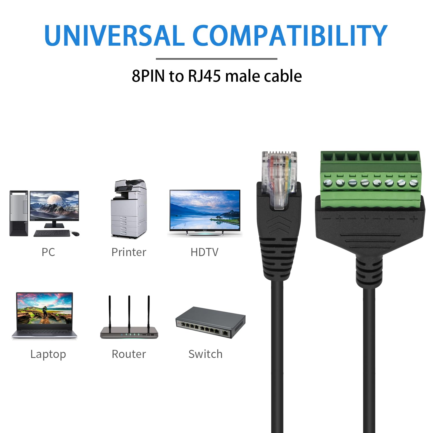 Duttek Conector de bloque de terminales Ethernet Rj45, conectores Rj45 de paso a través de conectores RJ45, cables a 8 pines hembra tornillo bloque