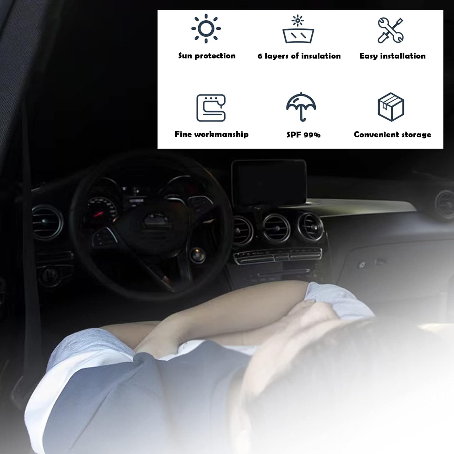 1 parasol para parabrisas de automóvil con bolsa de almacenamiento, 74.8 x 35.4 pulgadas, bloqueador de protección solar plegable para el interior