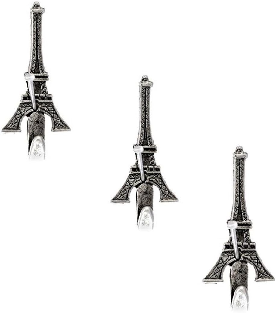 NORMA JEAN DESIGNS Juego de 3 ganchos de pared de la torre Eiffel pequeña, color plateado