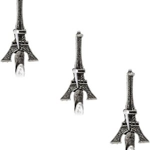 NORMA JEAN DESIGNS Juego de 3 ganchos de pared de la torre Eiffel pequeña, color plateado NORMA JEAN DESIGNS Juego de 3 ganchos de pared de la torre Eiffel pequeña, color plateado