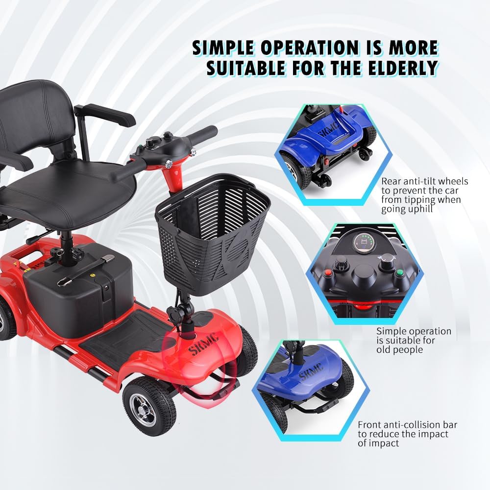 Skmc – Scooter de movilidad para adultos, personas mayores, 4 ruedas, dispositivo cargable eléctrico para viajes, ligero y portátil, con faros LED y