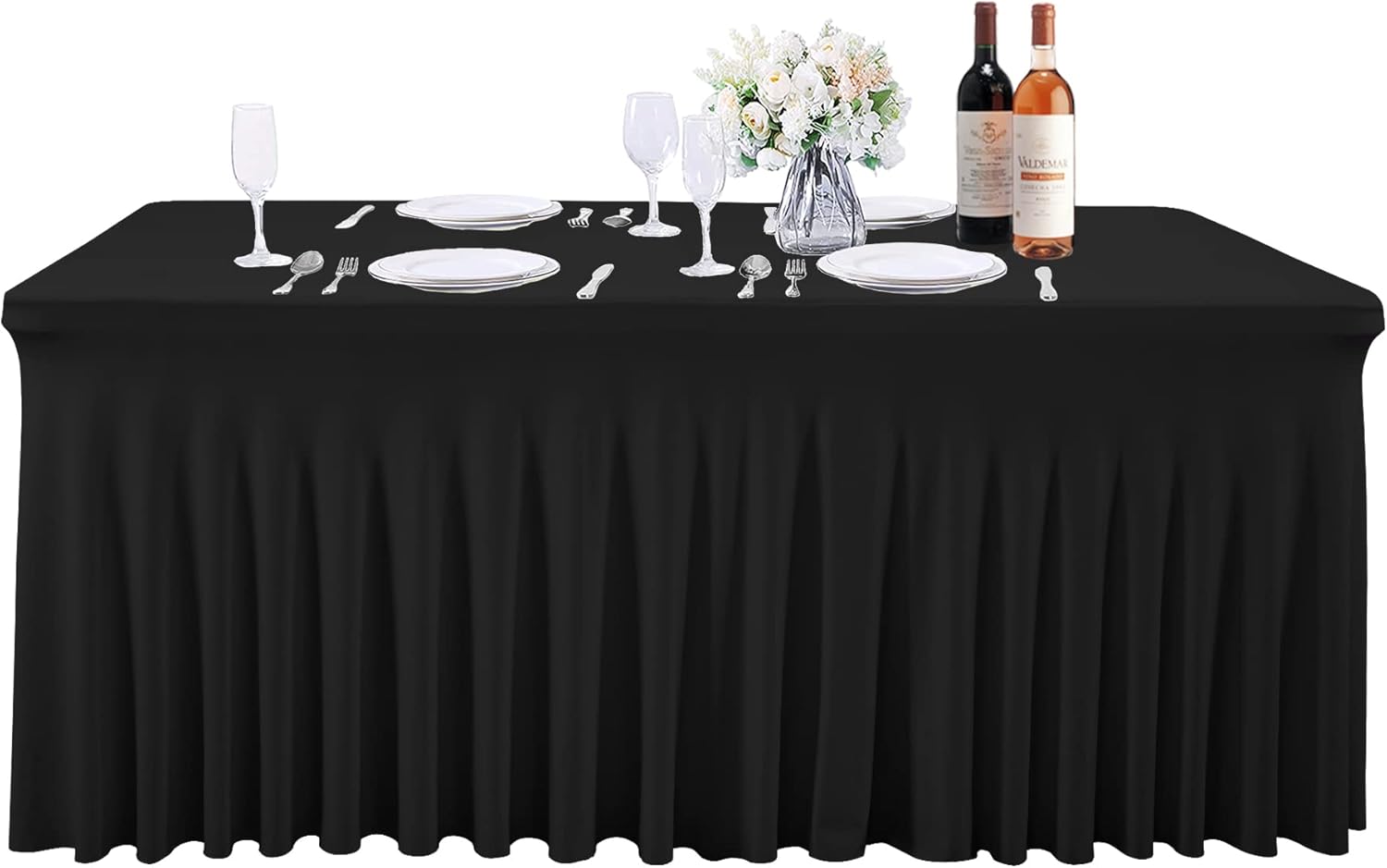 Partisky Faldas de mesa negras para mesas rectangulares, fundas de mesa de elastano de 4 pies, manteles rectangulares de 4 pies, color negro,