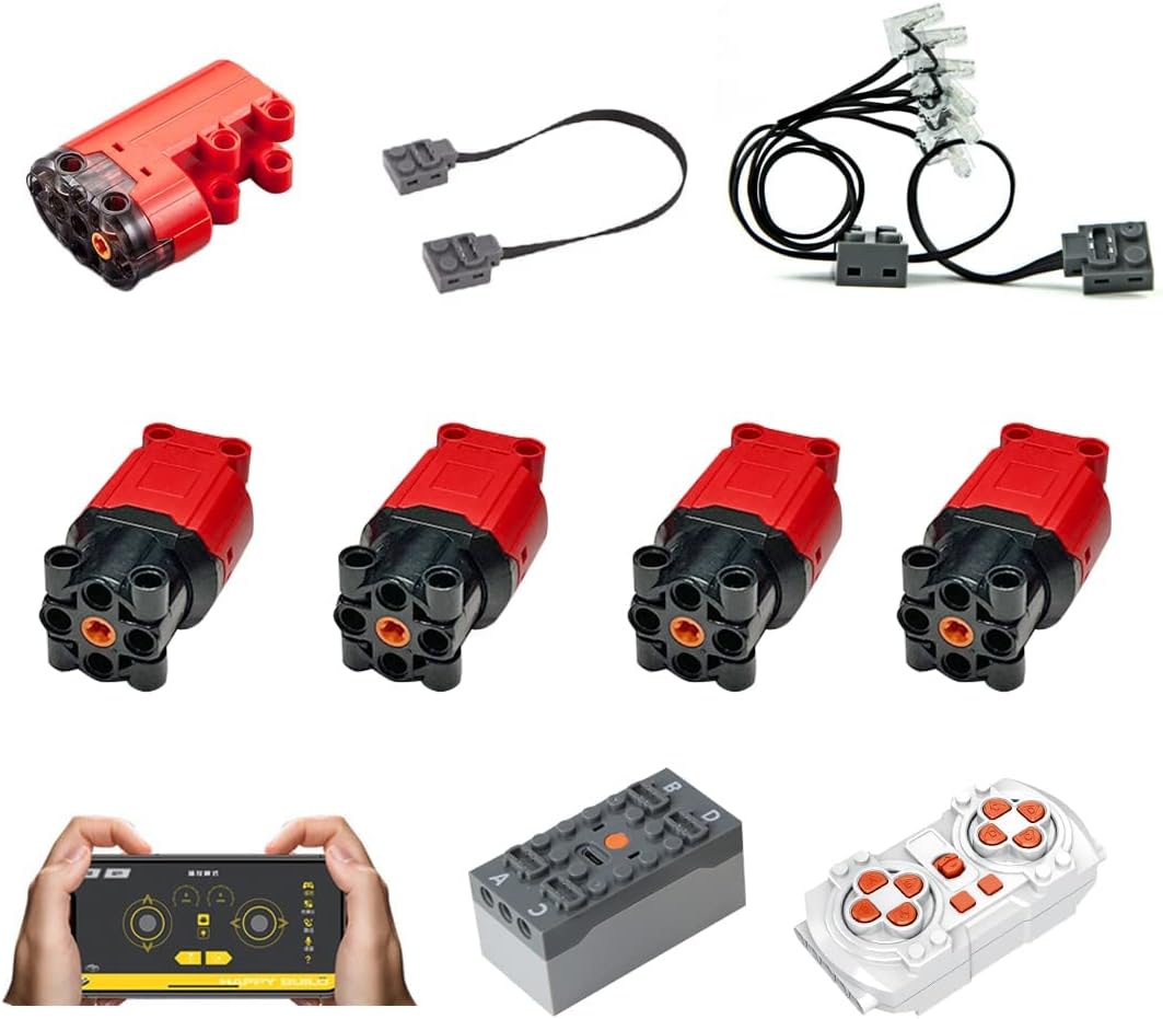 Goshfun – Juego de construcción de 11 piezas de modificación de potencia del motor, 4 motores L, 1 servomotor, 1 caja de batería, 3 módulos LED, 1