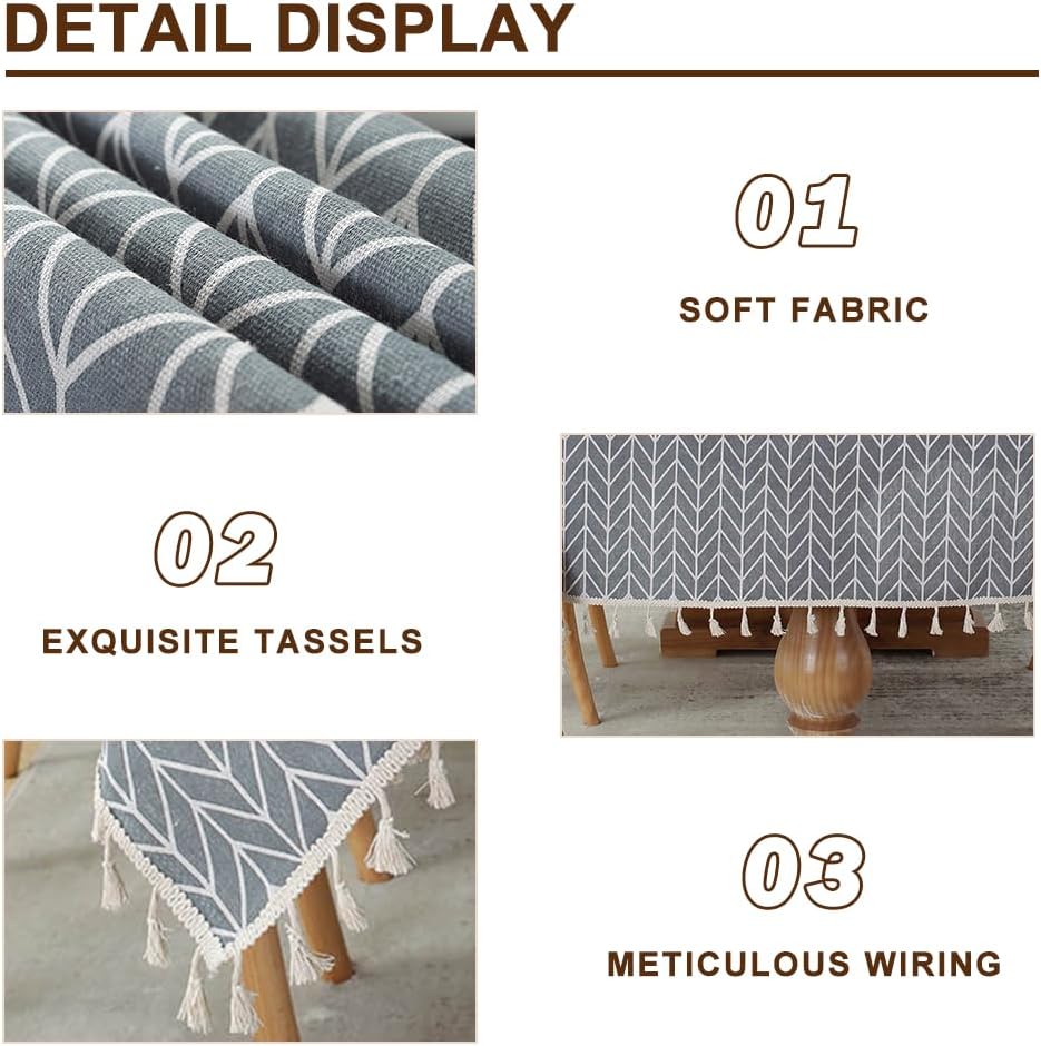 Mantel rectangular de pastoral con borlas, mantel de algodón y lino, resistente al polvo y a las arrugas, lavable, decoración de granja, picnic y