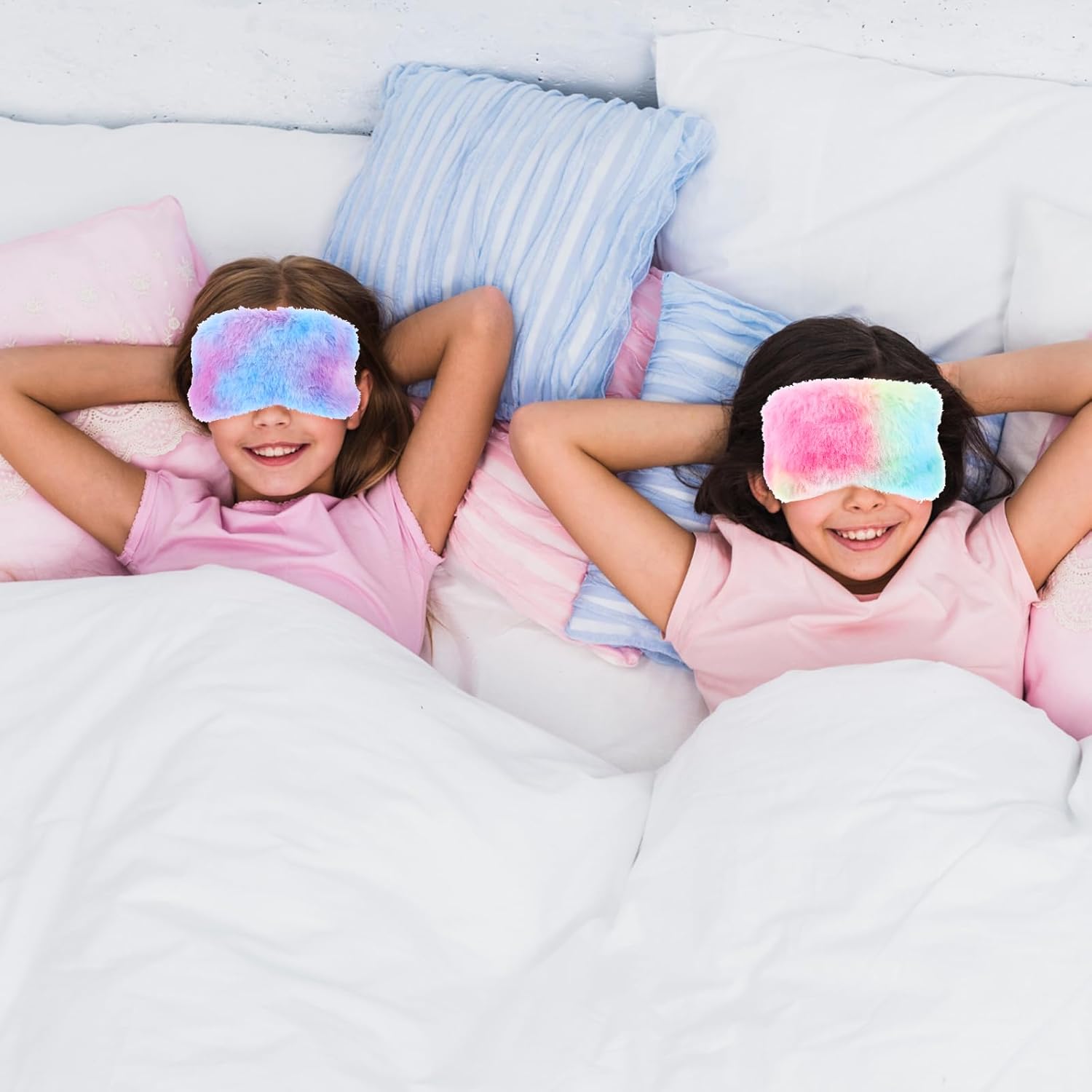 4 piezas de felpa para dormir, máscaras peludas para dormir, suaves y cómodas, con los ojos vendados, color arcoíris, piel sintética, sombra de ojos