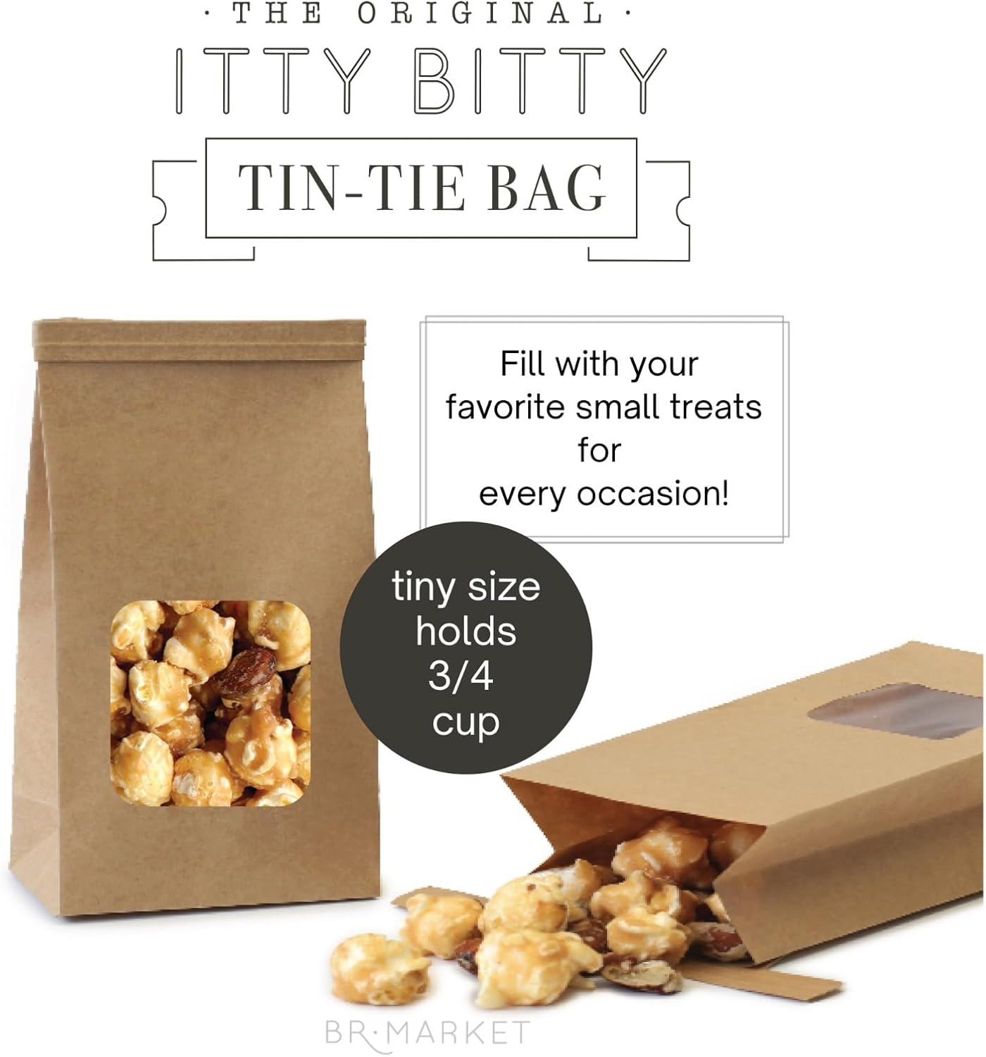 Bolsas pequeñas para panadería, bolsas de papel kraft para ventana cuadrada, 3.3 x 5.5 x 2 pulgadas, bolsas de galletas con cierre de corbata, bolsa