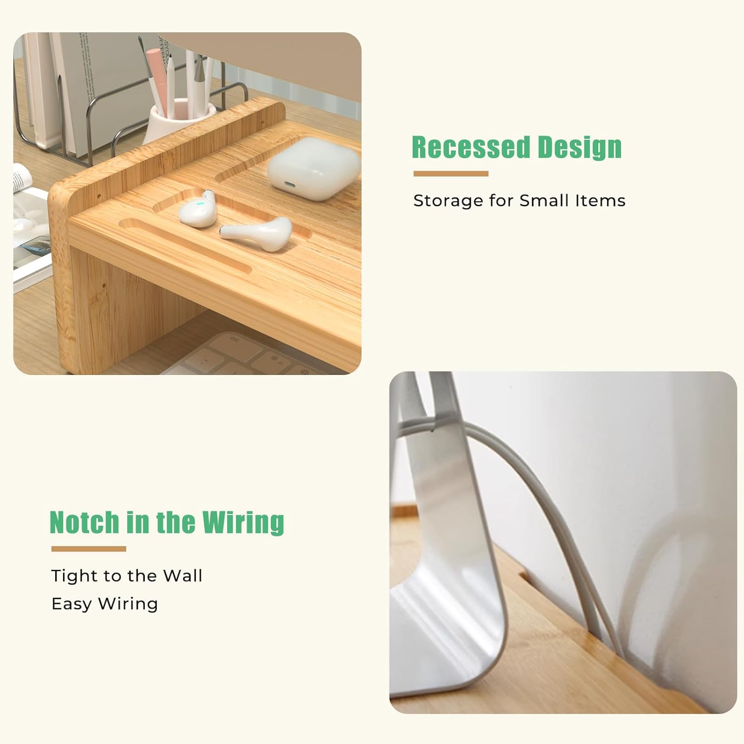 Soporte elevador de madera para monitor, soporte ajustable para monitor de computadora, soporte para computadora portátil para el hogar y la oficina
