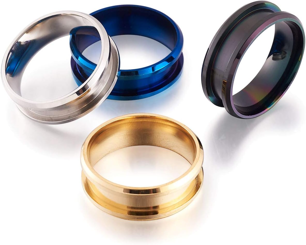 4 anillos de acero inoxidable con núcleo en blanco de 0.295 in de alto pulido, anillo de dedo ranurado para hombre, fabricación de joyas, 4 colores,