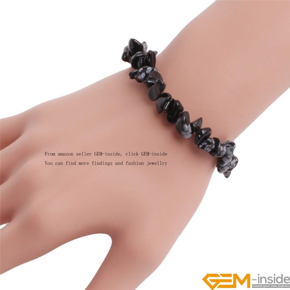 gem-inside Limón Jade Gemstone mano pulseras cuerda elástica (Fashion Jewellry chips Hombres Mujeres 7inches, sin metal, G10445