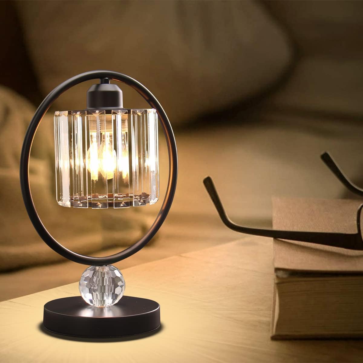 Lámpara de mesa de cristal para mesita de noche, moderna y pequeña, lámpara de mesita de noche de metal para sala de estar, oficina en casa, E26,