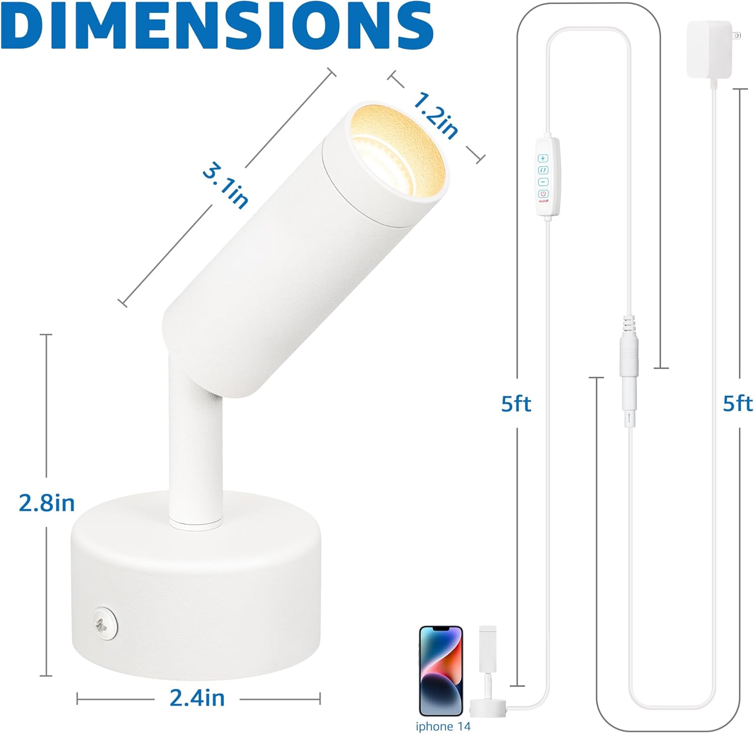 SUNVIE Focos LED para interiores de 3 W, focos de luz interior con función de memoria, 3000 K4000 K5000 K, iluminación ascendente interior de 120 V,